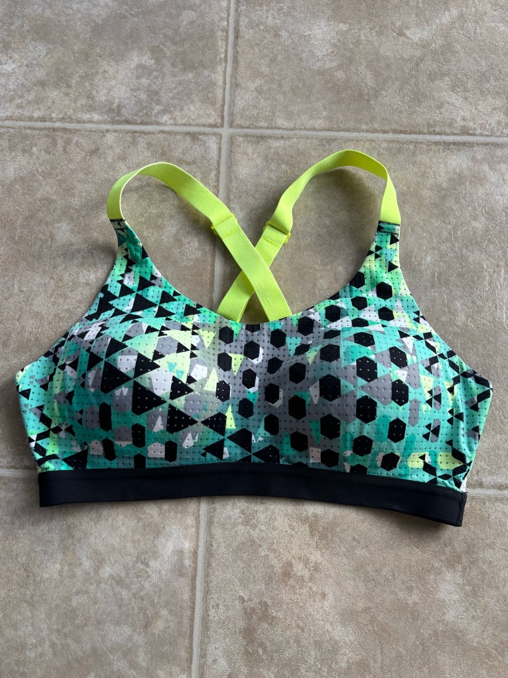 Women’s Neon Green Geometric Sports Bra